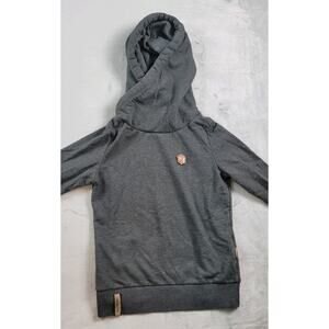 Naketano Womens Gray Hoodie Sweatshirt Pullover Size Medium high cowl neck logo